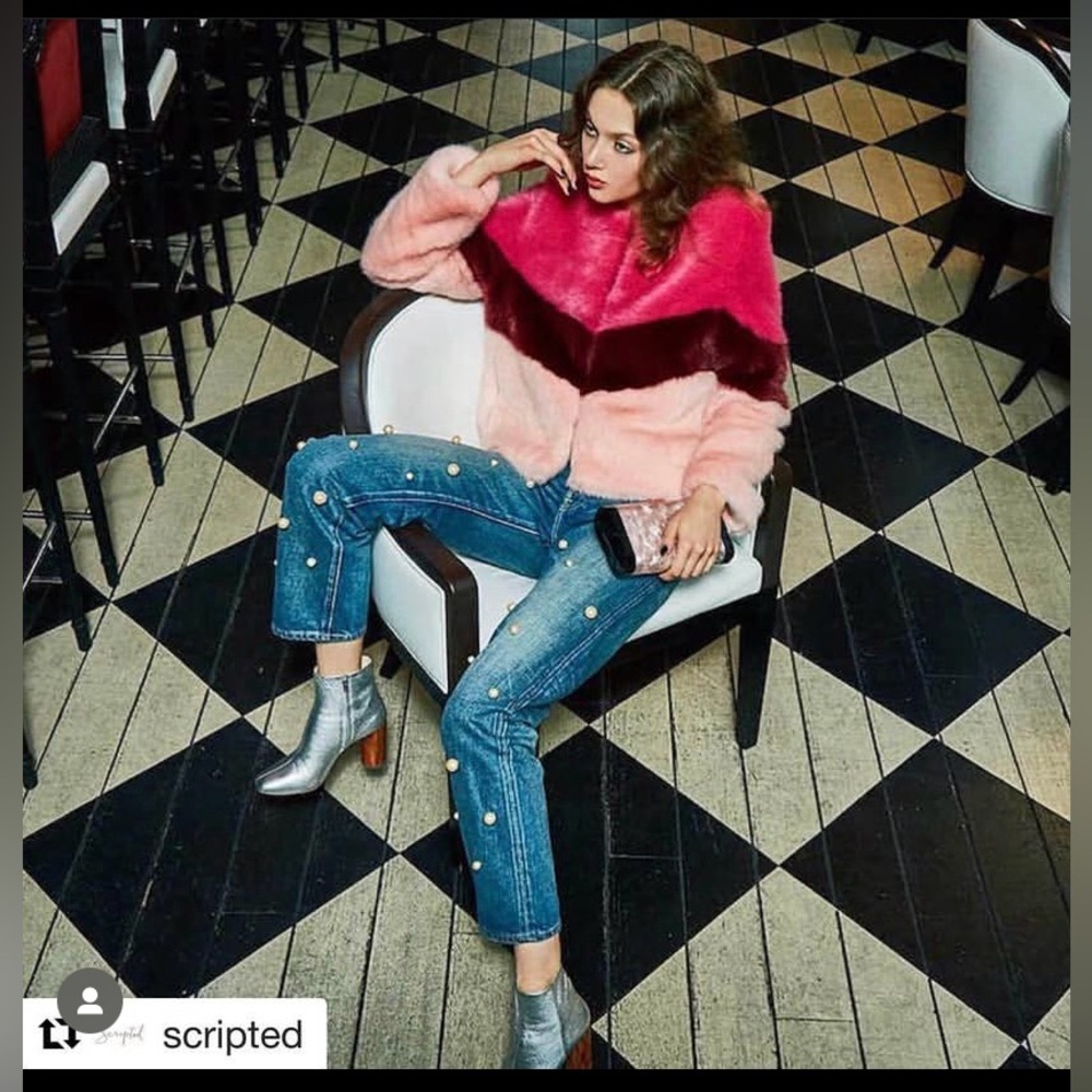 Faux Fur Colorblock Jacket in Dusty Pink